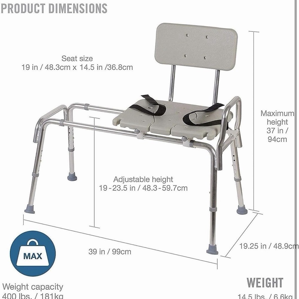 DMI Tub 1 Count (Pack of 1), Transfer Bench and Sliding Shower Chair - Picture 3 of 11